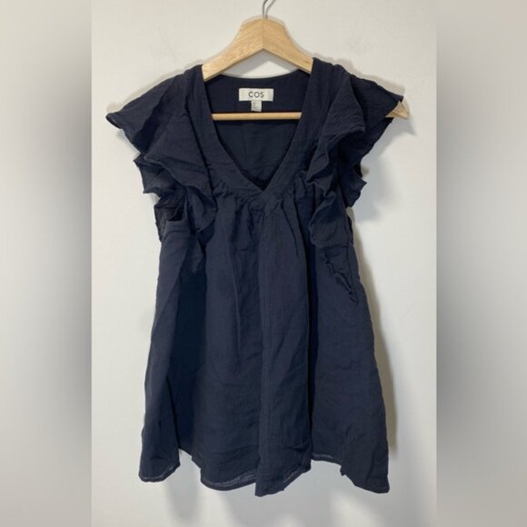 COS Flutter Sleeve Stretch Cotton Sleeveless Blouse – Dark Blue – Size US 6 - Picture 5 of 11